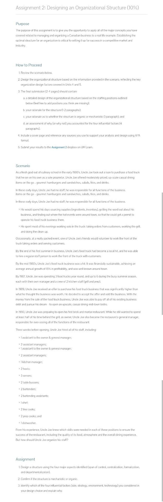 Assignment 2: Designing an Organizational