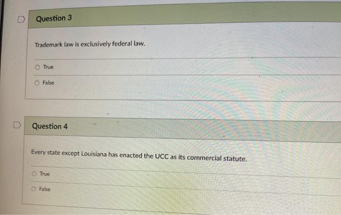 > Question 1 A statement that a trailer has a