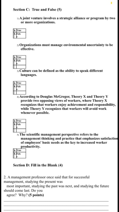 Section C: True and False (5) 1) A joint venture