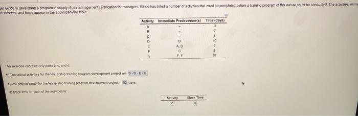 Slack time for activies A-G please!!! de decom a