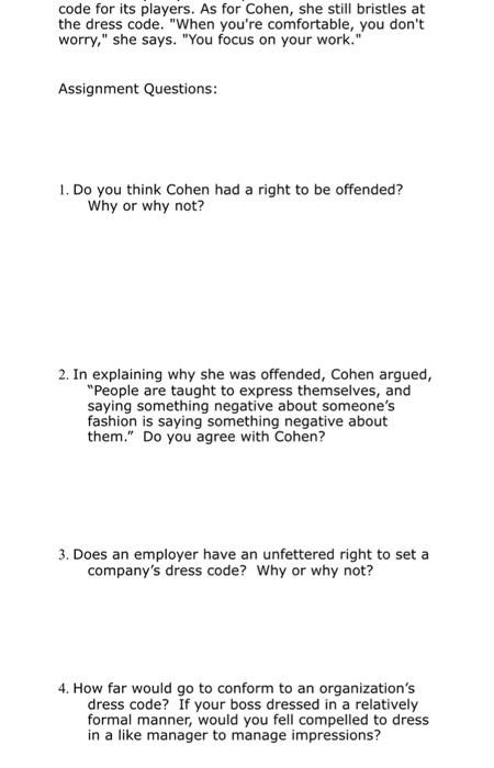 code for its players. As for Cohen, she still