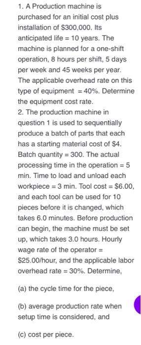 1. A Production machine is purchased for an