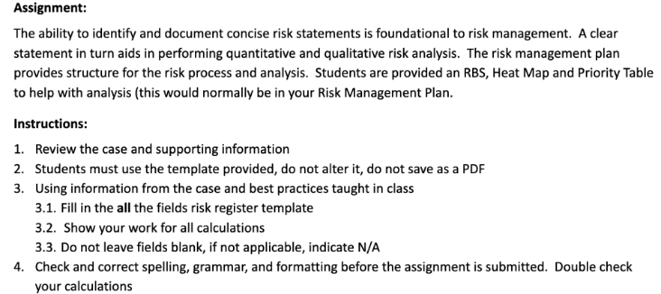 Risk Identification & Analysis, Based on this