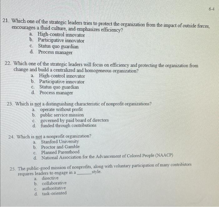 6-4 54 21. Which one of the strategic leaders