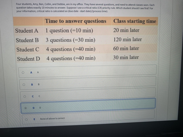 Four students, Amy, Ben, Collin, and Debbie, are