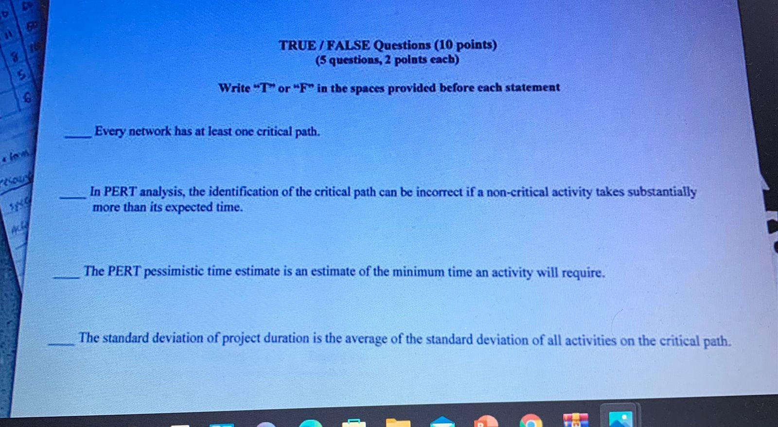 solve the true and false, please TRUE/FALSE