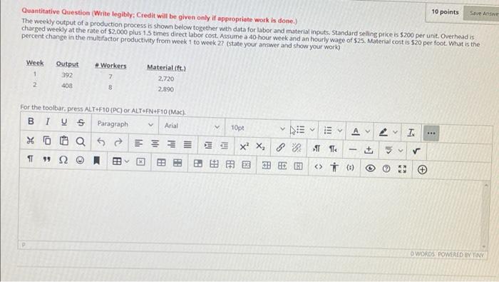 Save Answer 10 points Quantitative Question