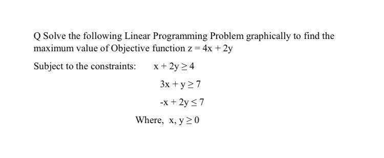 Q Solve the following Linear Programming Problem