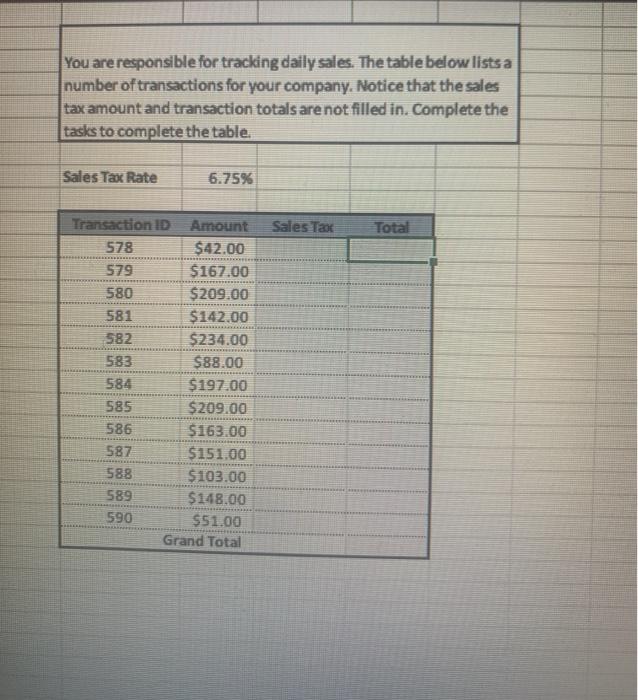 You are responsible for tracking daily sales. The