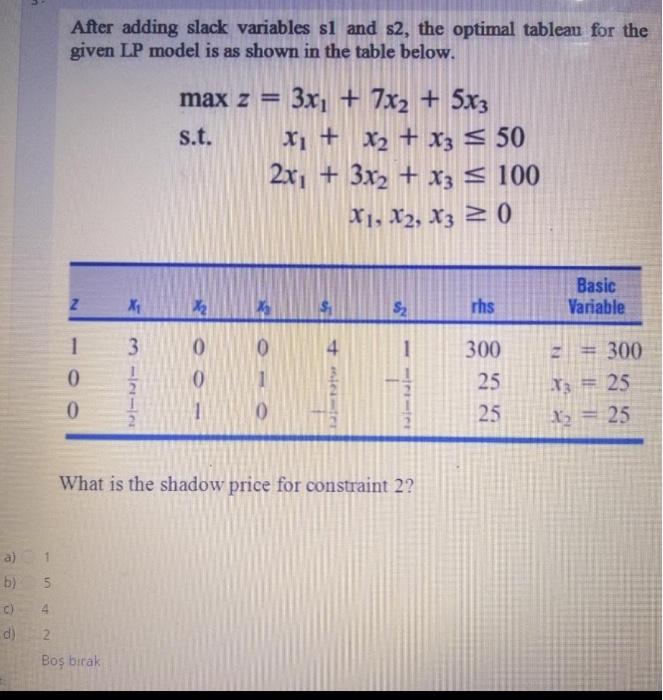 After adding slack variables sl and s2, the