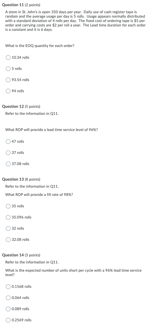 ANSWER ALL PARTS Question 11 (2 points) A store