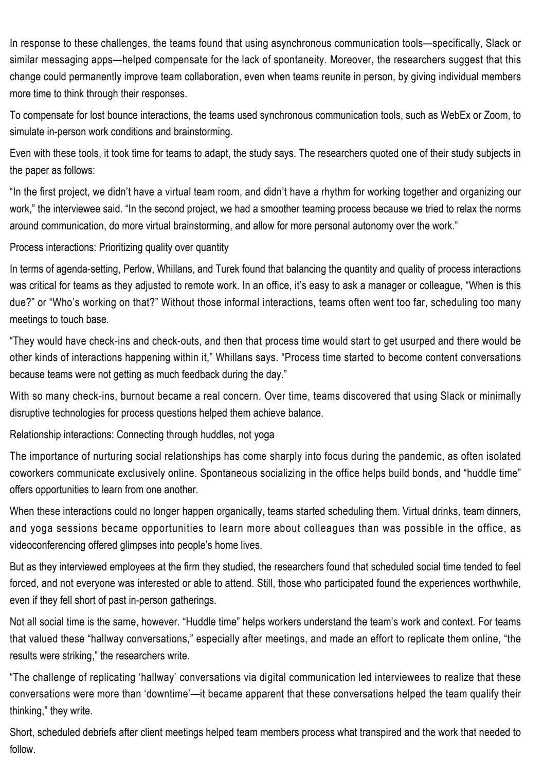 How Teams Work: Lessons from the Pandemic When