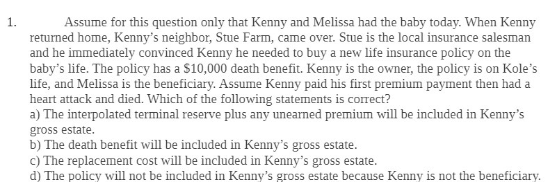 1. Assume for this question only that Kenny and