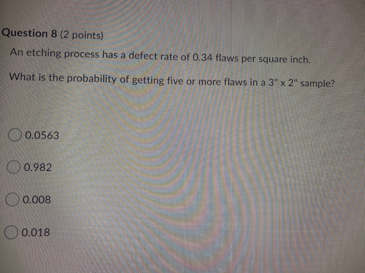 Question 8 (2 points) An etching process has a