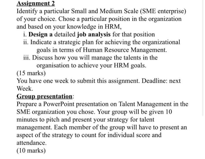 Assignment 2 Identify a particular Small and