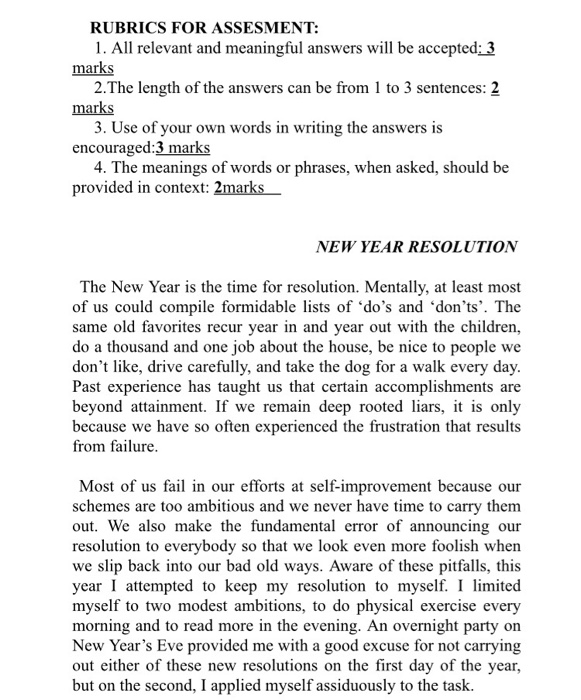 RUBRICS FOR ASSESMENT: 1. All relevant and