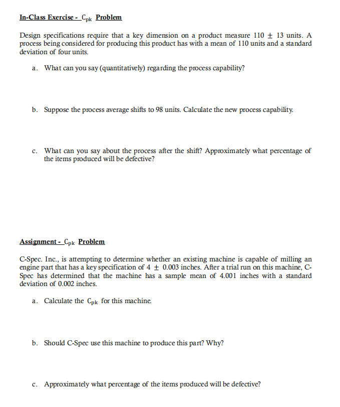 In-Class Exercise - Cpk Problem Design