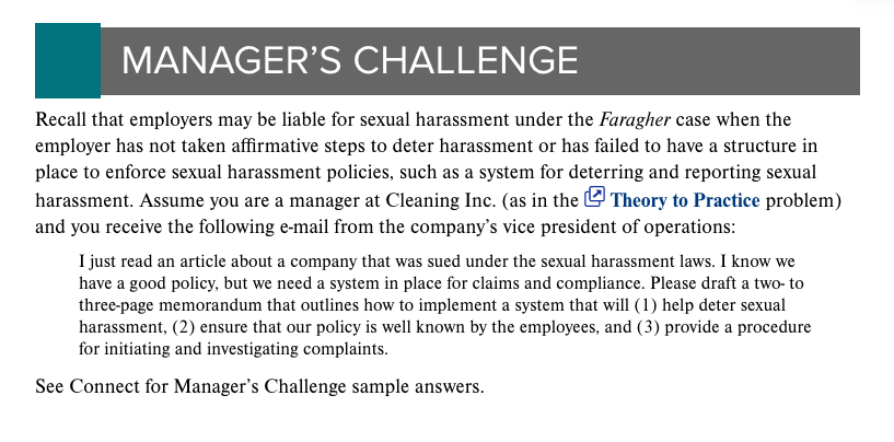 MANAGER'S CHALLENGE Recall that employers may be