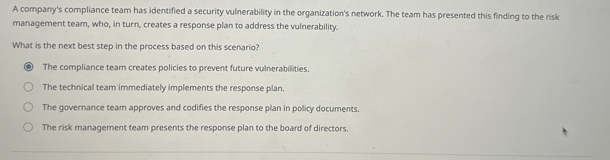 A company's compliance team has identified a