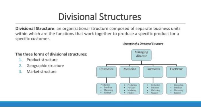 a divisional structure PRESIDENT DIVISION PRODUCT X DIVISION PRODUCT Y DIVISION PRODUCT