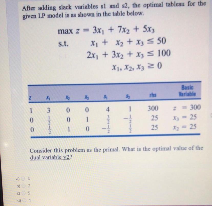 After adding slack variables sl and s2, the