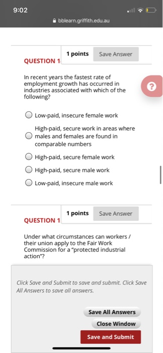 9:02 bblearn.griffith.edu.au 1 points Save Answer