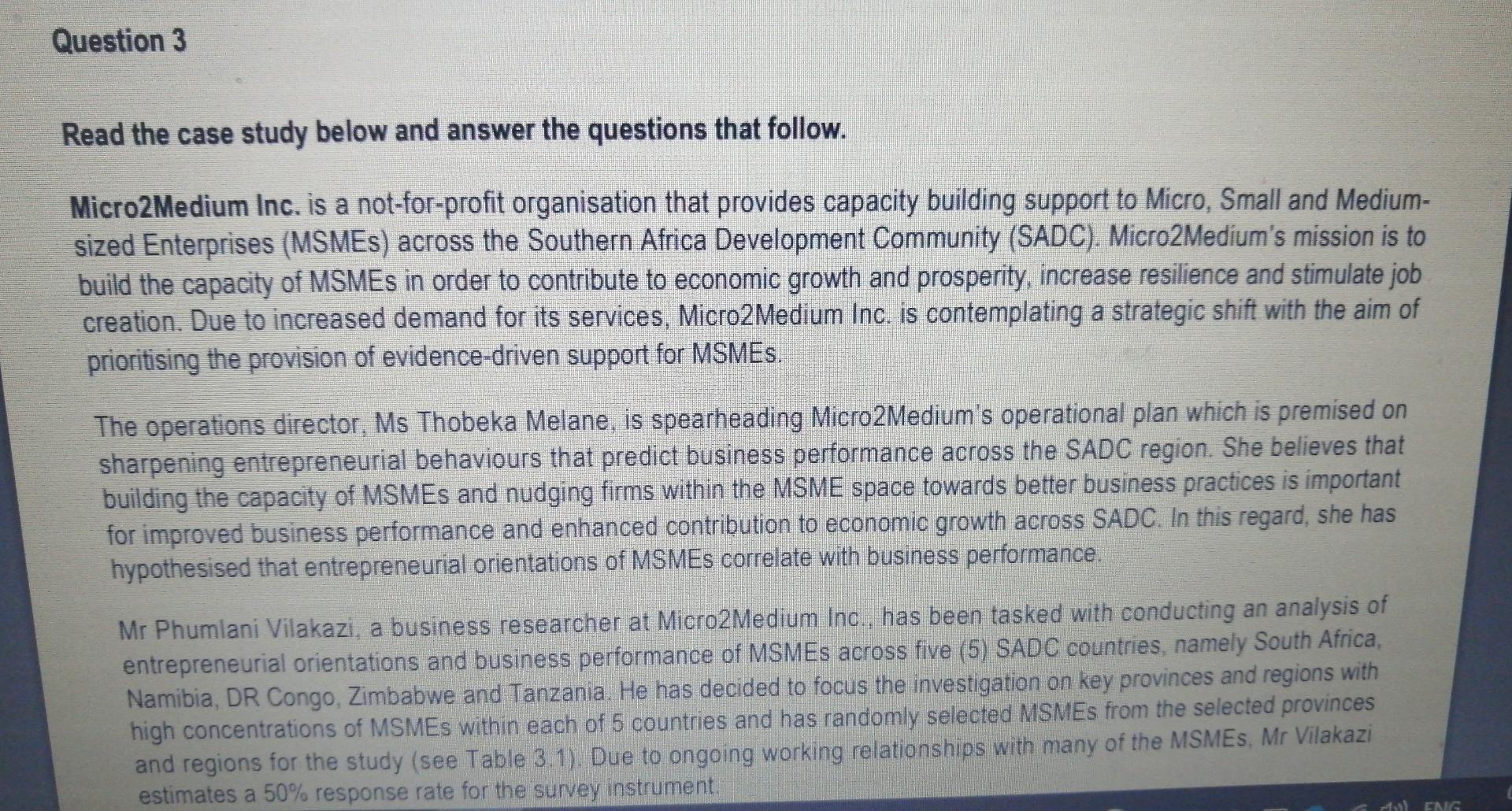 Question 3 Read the case study below and answer