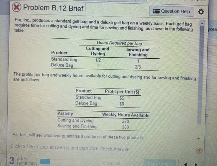 -The aim of the objective function for Par Inc.,