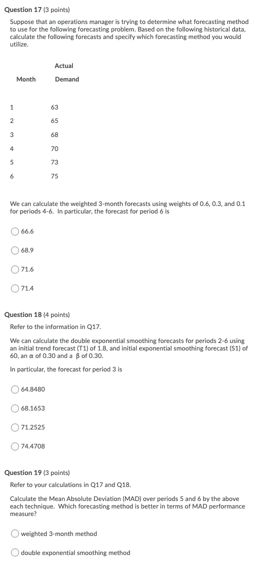 Question 17 (3 points) Suppose that an operations