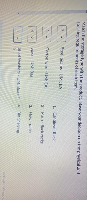 Match the storage type with the product. Base