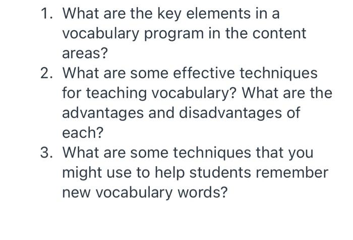 1. What are the key elements in a vocabulary