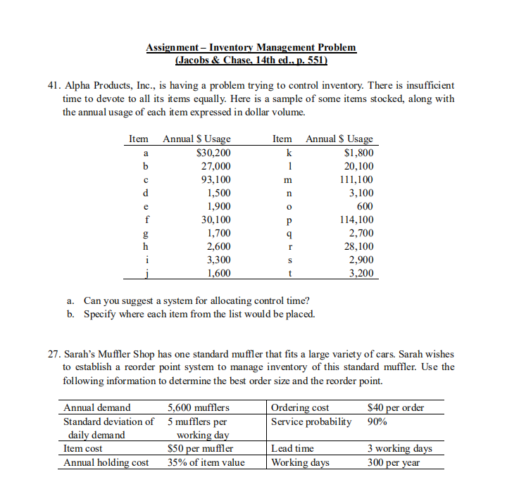 Assignment - Inventory Management Problem (Jacobs