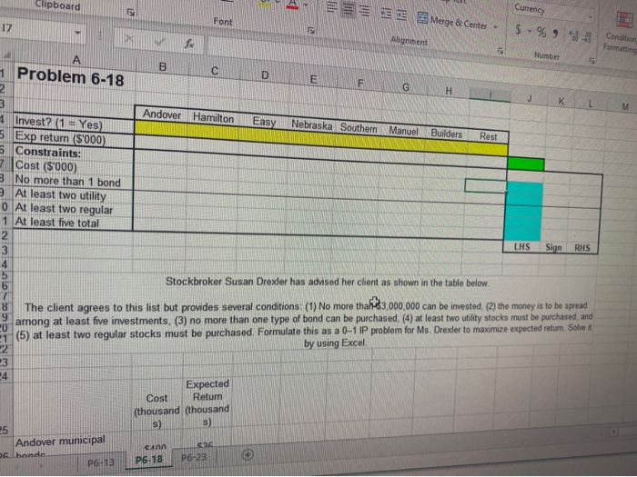 A B 1 Problem 6-13 C D E F G H I House Lawyer