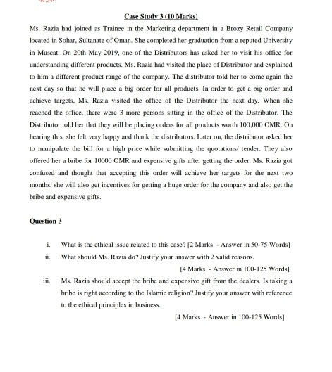 Case Study 3 10 Marks) Ms. Razia had joined as