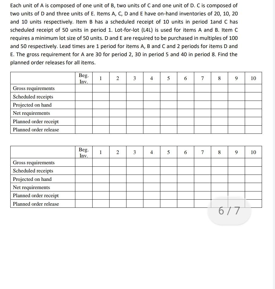 Please solve this problem ASAP Each unit of A is