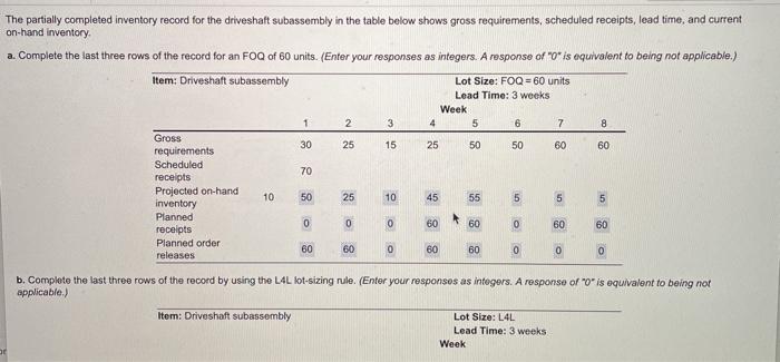 1 2 3 4 7 8 The partially completed inventory