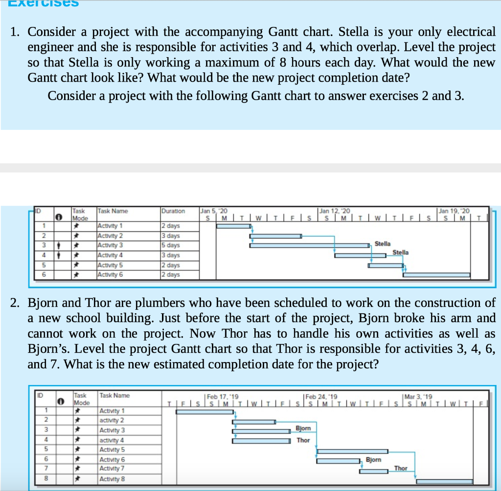 I only need Question 2 Only It Says Use #1 Gantt
