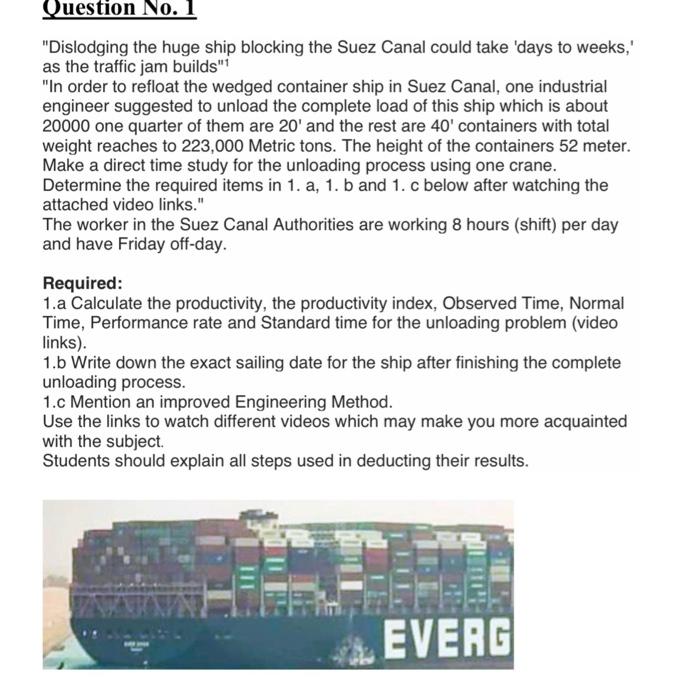 Question No. 1 "Dislodging the huge ship blocking