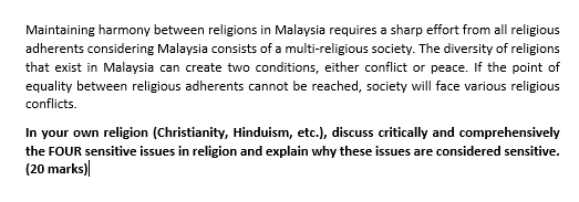 Maintaining harmony between religions in Malaysia