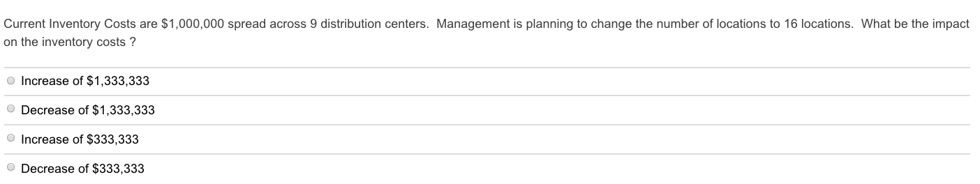 Current Inventory Costs are $1,000,000 spread