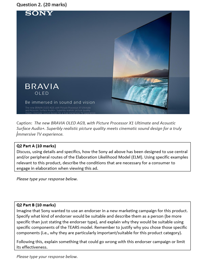 Question 2. (20 marks) SONY BRAVIA OLED Be