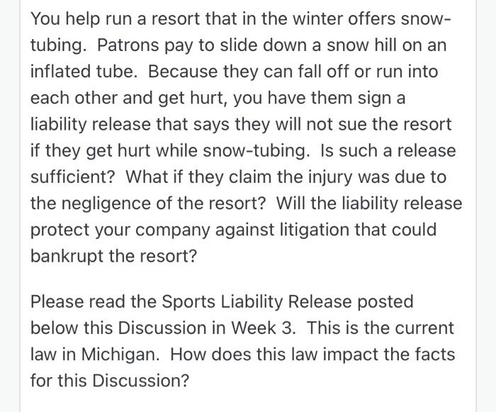 this is the sports liability law in MI that we