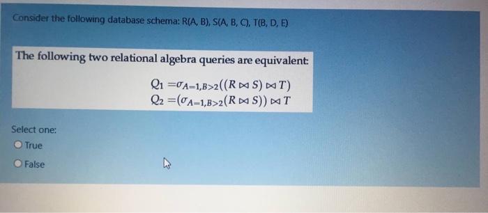 Consider the following database schema: R(A, B),