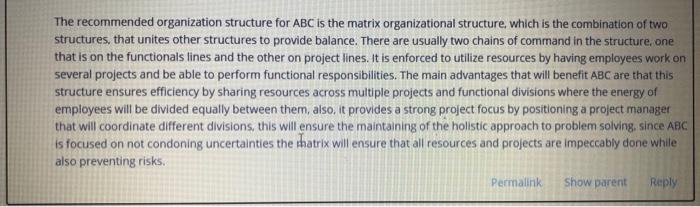 Subject : Project managment ABC, an organisation