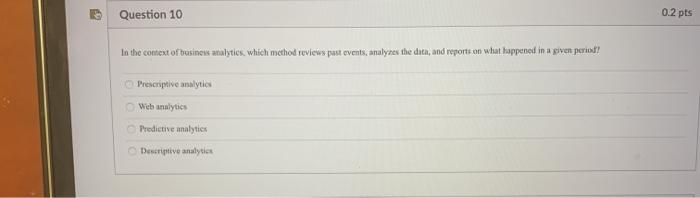 Question 10 0.2 pts In the context of business