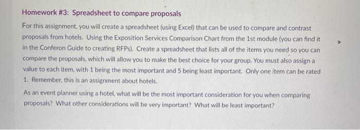 Homework #3: Spreadsheet to compare proposals For