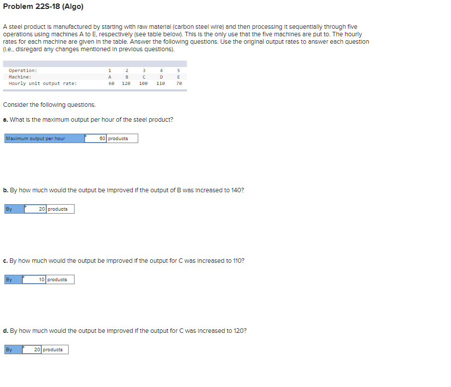 Problem 22S-18 (Algo) A steel product is