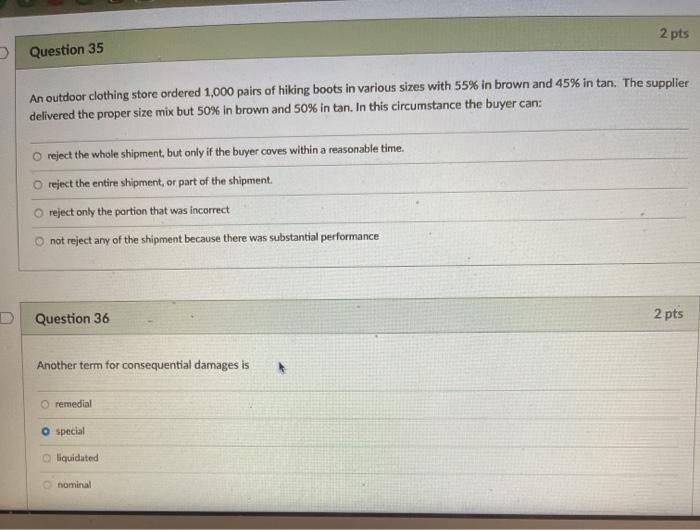 2 pts Question 35 An outdoor clothing store