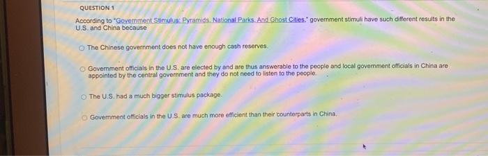 QUESTION 1 According to Goverment Sumulus: