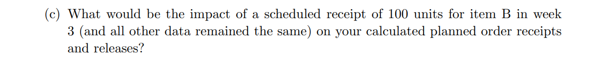4. The MPS for product A calls for 100 units to
